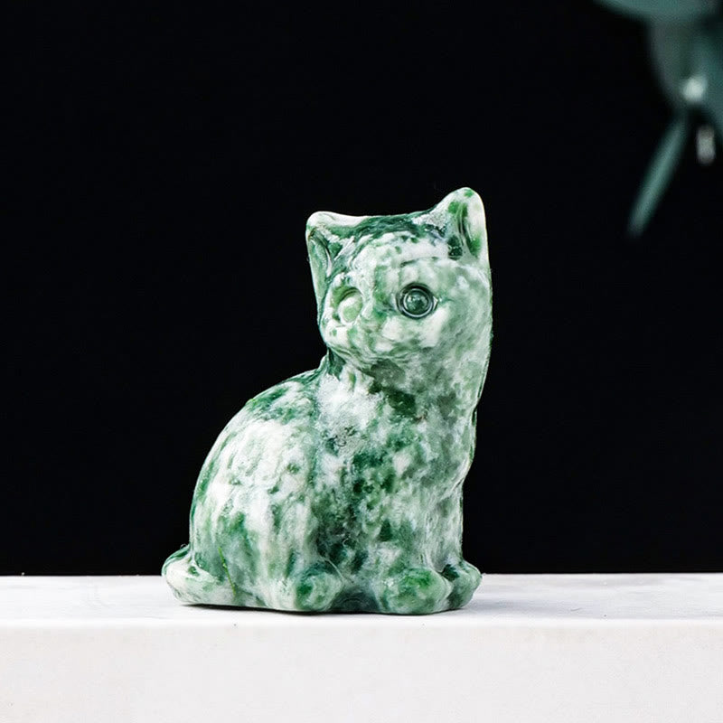 Olivenorma Natural Crystal Lucky Cat Carved Gemstone Decoration - Green Jade - image 31