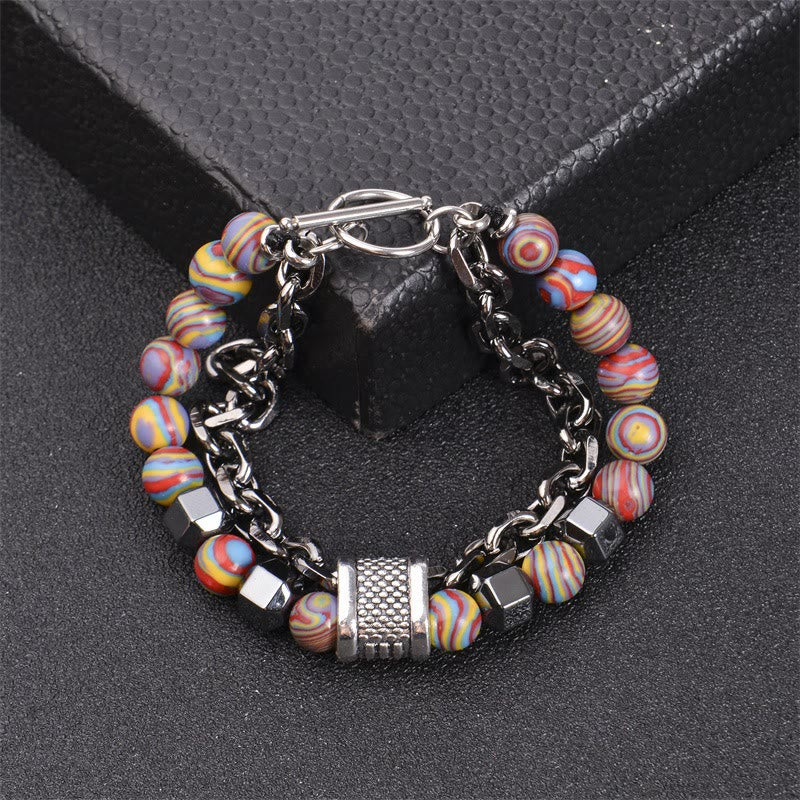 Olivenorma 8mm Malachite Stone Titanium Chain Bracelet - Fuchsia - image 5