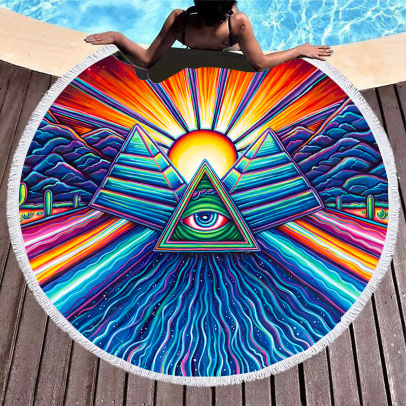 Olivenorma Evil Eye Hamsa Round Beach Towel Tapestry - Triangle Evil Eye#3 - image 19