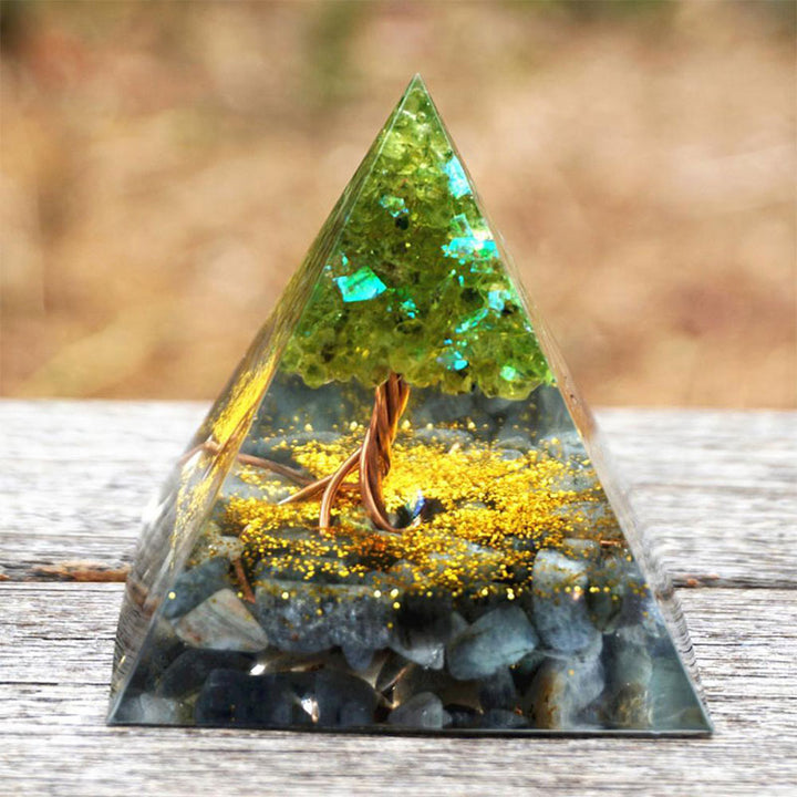 Olivenorma Tree of Life Peridot With Grey Moon Stone Orgone Pyramid - image 2