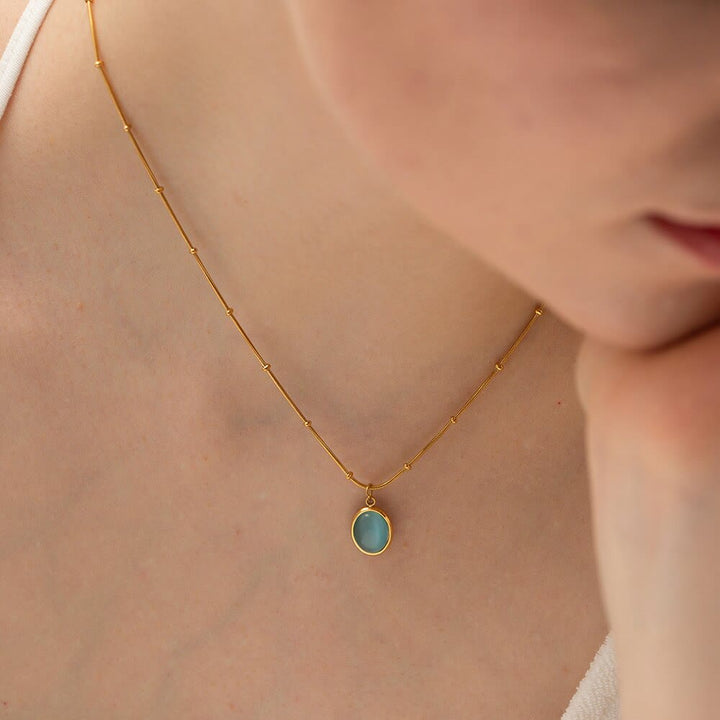 Olivenorma Blue Cat's Eye Stone Heart Square Pendant Necklace - image 2