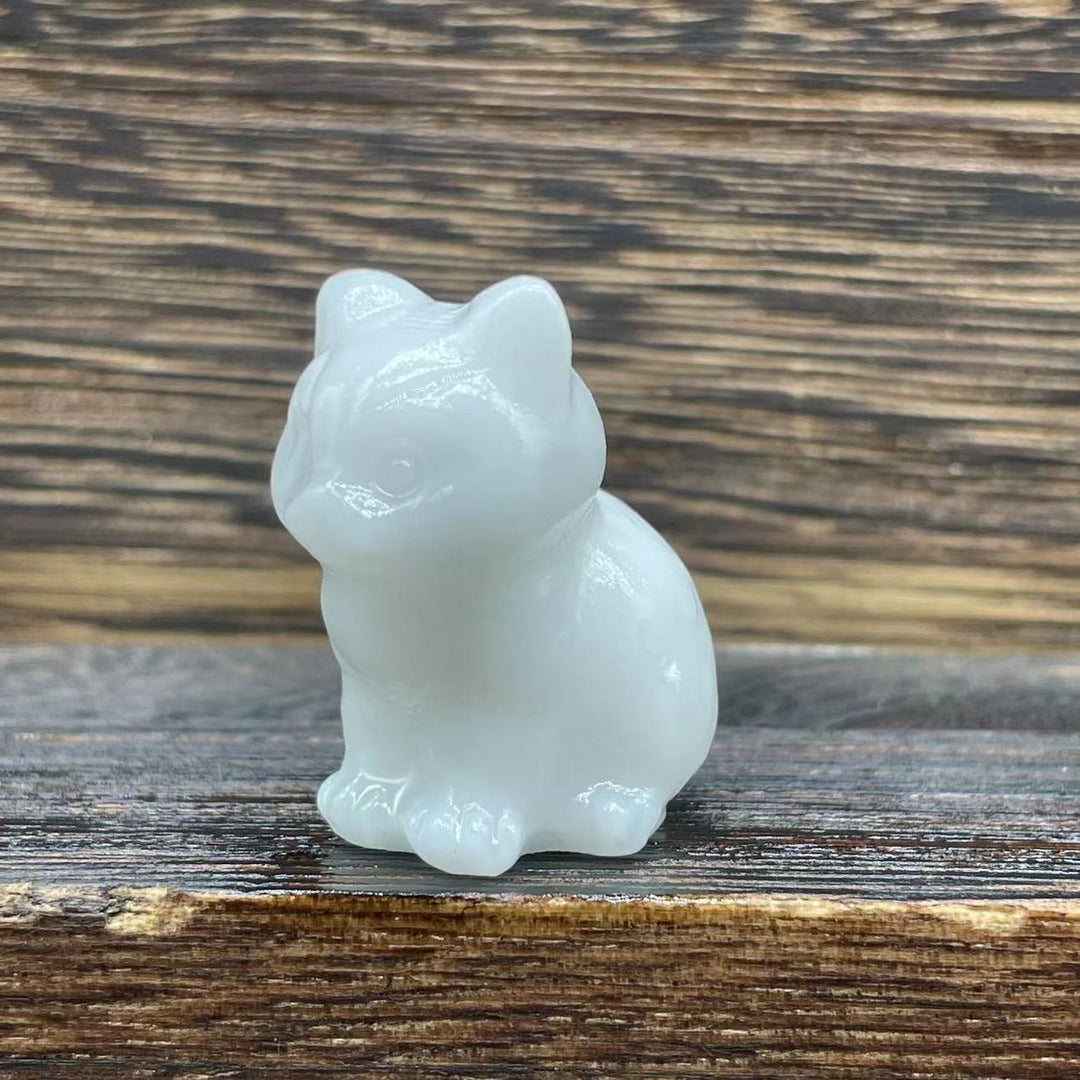 Olivenorma Natural Stone 1.2 Inch Cute Kitten Gemstone Decoration - White Jade - image 18