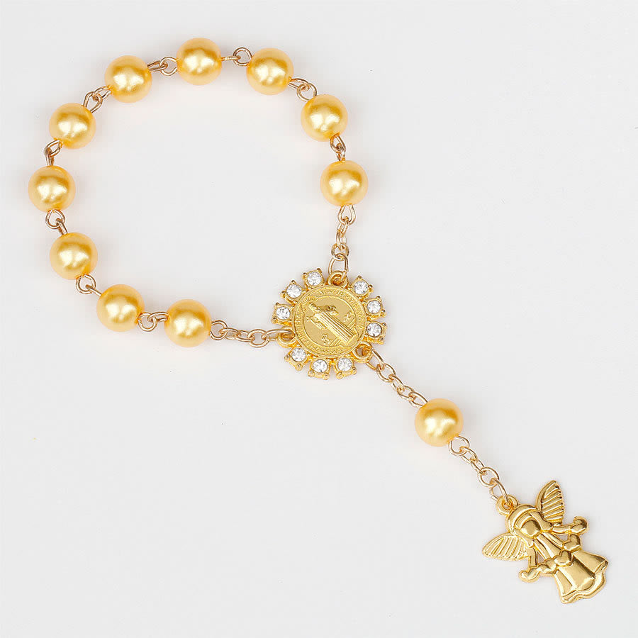 Olivenorma 8mm Golden Angel Christianity Pendant Rosary Bead Bracelet - Yellow - image 8