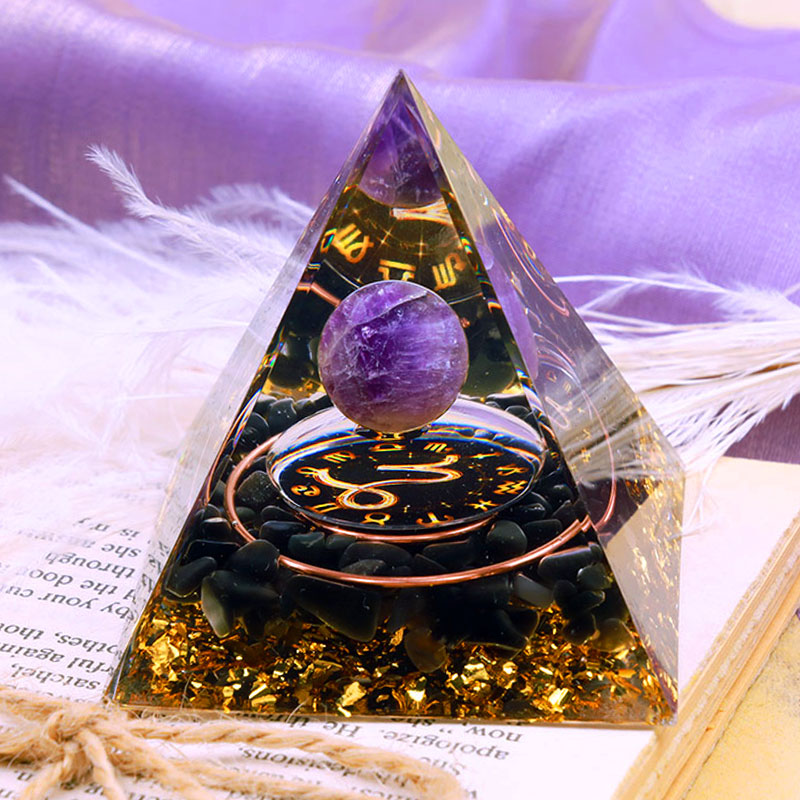 Olivenorma Amethyst Sphere With Obsidian Zodiac Capricorn Orgone Pyramid - 10*10cm - YES PLEASE $8 - image 0