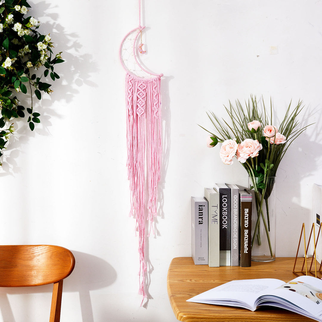 Olivenorma Star Moon Macrame Tassel Dream Catcher - Rose Quartz - Moon - Without Lights - image 3
