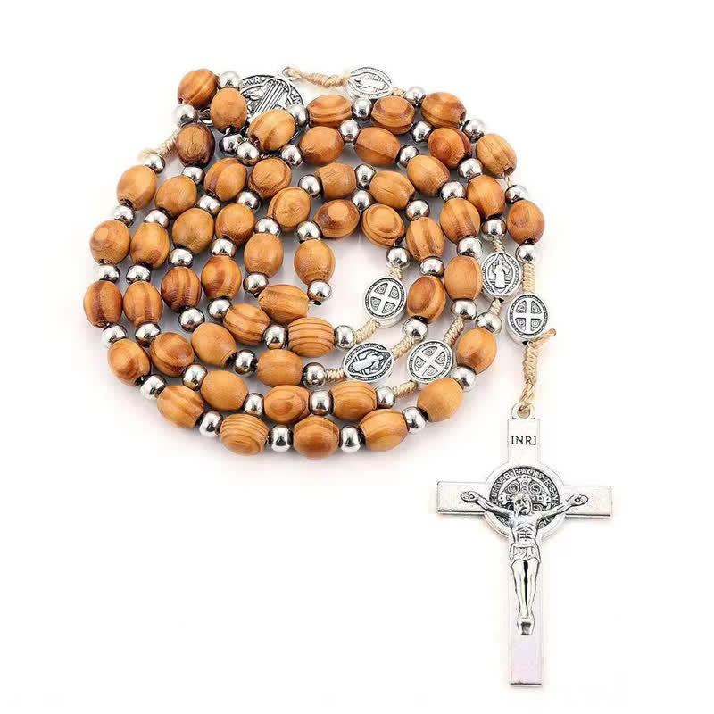 Olivenorma Knitted Cross Plain Wood Rosary Necklace - image 4