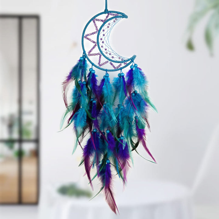 Olivenorma Purple Blue Beaded Black Feather Dream Catcher - Blue Purple - Without Lights - image 0