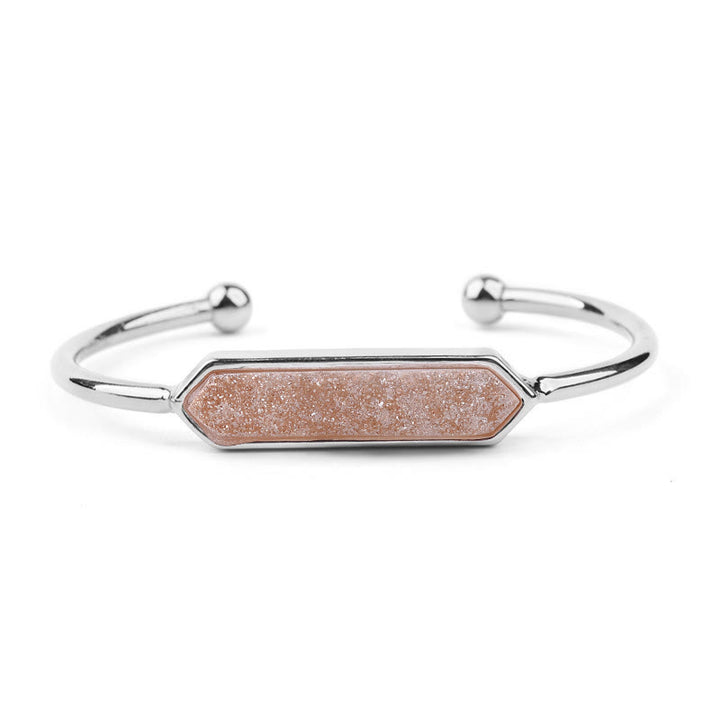 Olivenorma Natural Crystal Cluster Metal Copper Cuff Bracelet - Orange Selenite Crystal - Silver - image 25