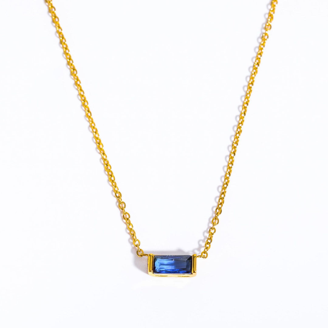 Olivenorma Simple Rectangular Birthstone Pendant Stainless Steel Necklace - Sapphire - image 18