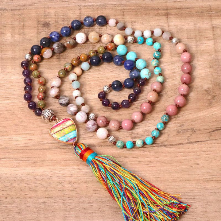 Olivenorma Gorgeous Natural Stones Chakra Triangle Pendant Mala Necklace - image 8