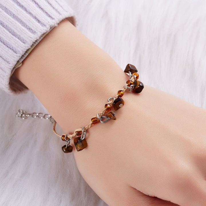 Olivenorma Amethyst Tiger Eye Obsidian Tassel Gravel Braided Bracelet - image 6