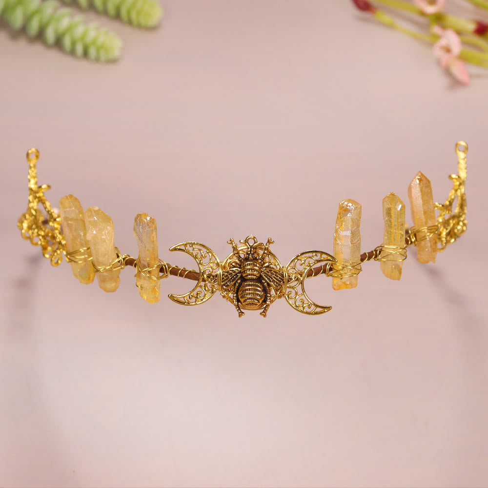Olivenorma Natural Crystal Sun Moon Woven Flower Crystal Crown - Citrine - image 8