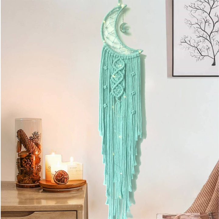 Olivenorma Star Moon Macrame Tassel Dream Catcher - Green Aventurine - Moon - With Lights - image 21