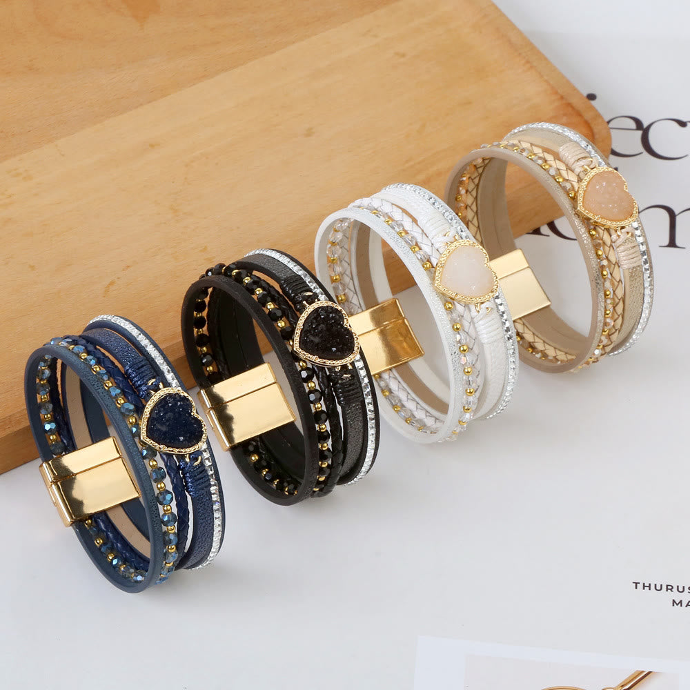 Olivenorma Heart Shape Cluster Multilayer Braided Leather Bracelet - image 24