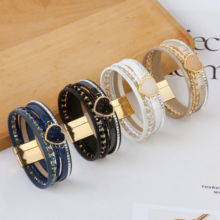 Olivenorma Heart Shape Cluster Multilayer Braided Leather Bracelet - image 24