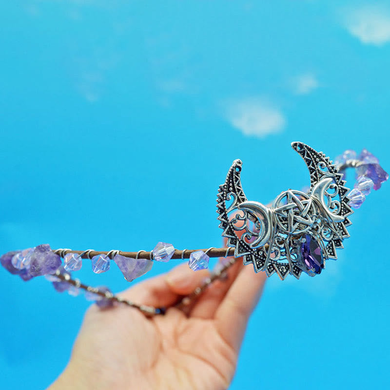 Olivenorma Natural Amethyst White Crystal Moon Wreath Crown Headband - image 3