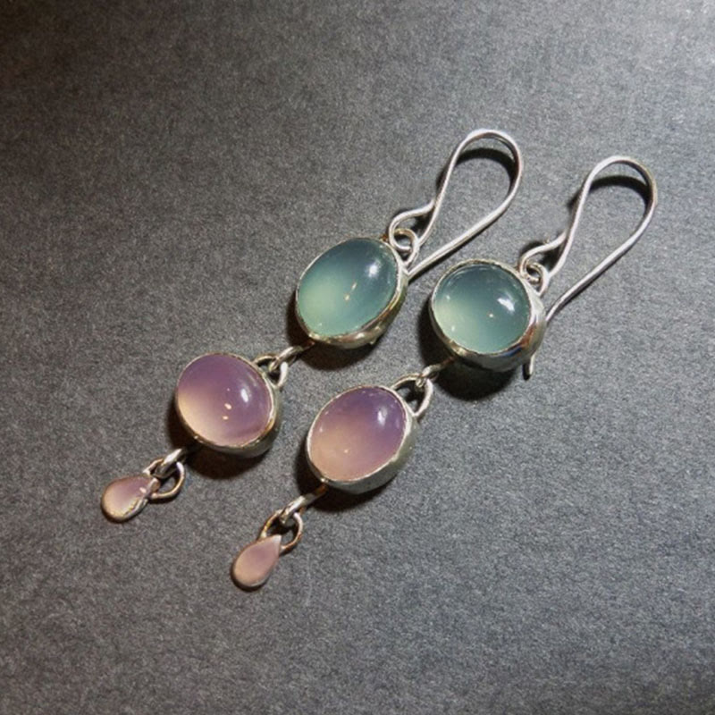 Olivenorma Pink And Green Cat's Eye Stone Witch Earrings - image 4