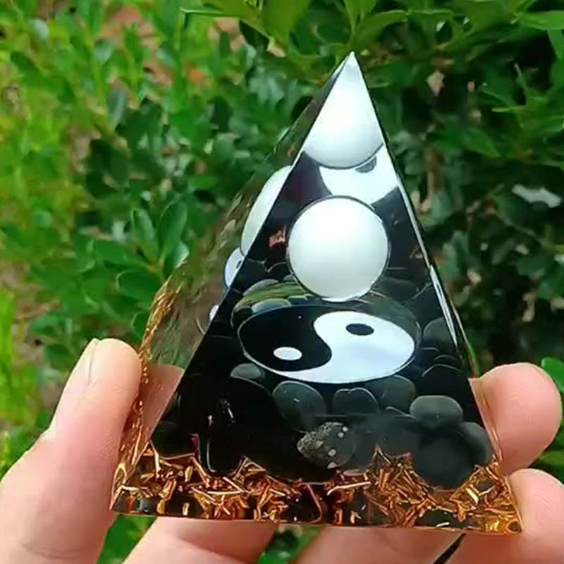 Olivenorma Obsidian with White Jade Healing Orgone Pyramid - image 1