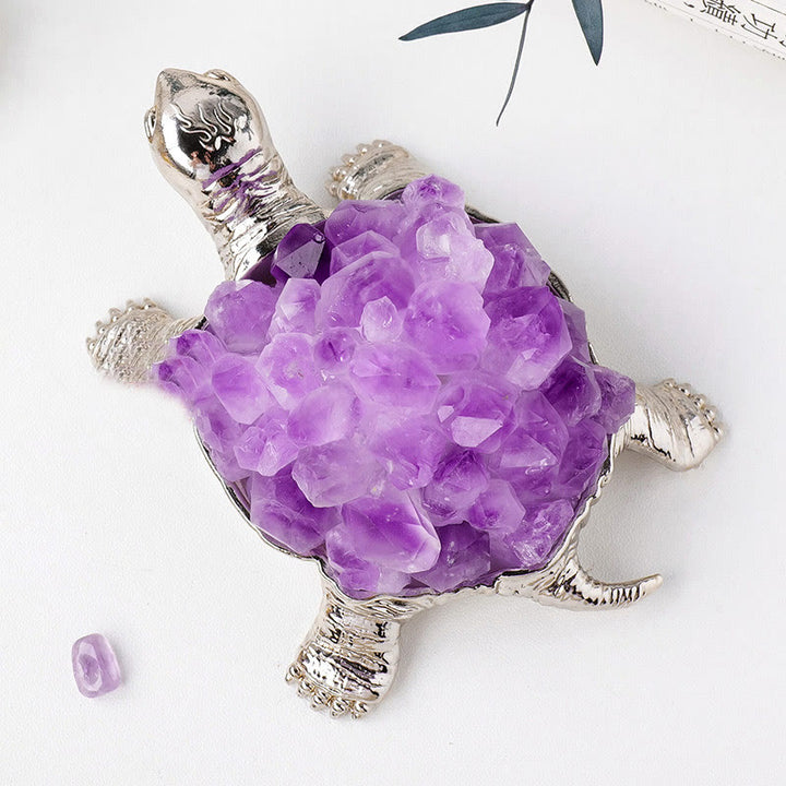 Olivenorma Natural Crystal Cluster Turtle Ornament Lamp Gemstone Decoration - Amethyst Cluster#Silver Turtle Without Lamp - image 18