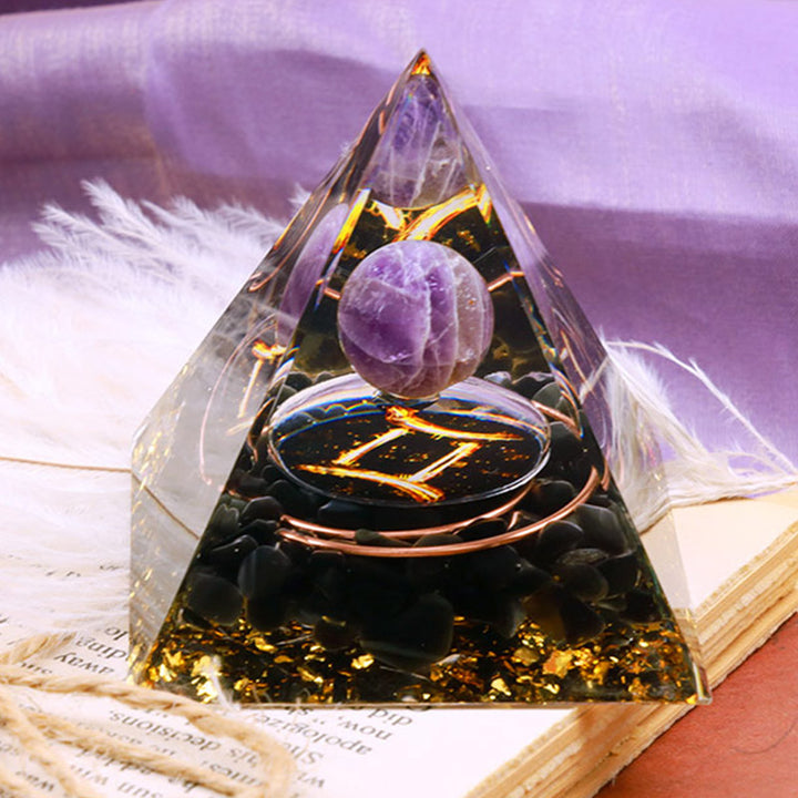 Olivenorma Amethyst Sphere With Obsidian Zodiac Gemini Orgone Pyramid - image 1