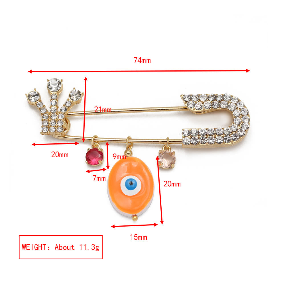 Olivenorma White Zircon Evil Eye Heart Brooch - Orange Evil Eye&Rose Quartz - image 14