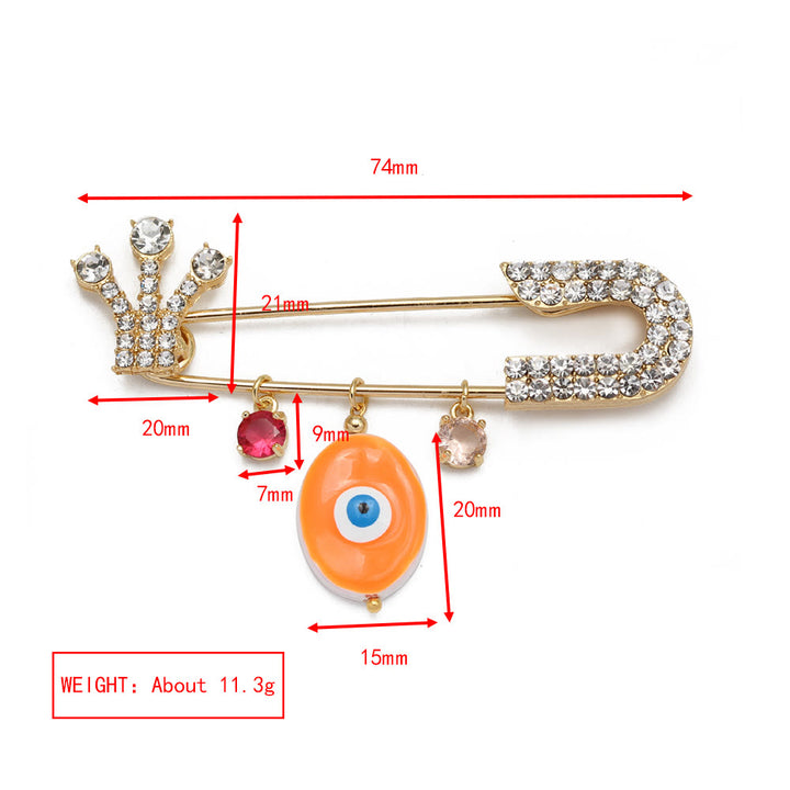 Olivenorma White Zircon Evil Eye Heart Brooch - Orange Evil Eye&Rose Quartz - image 14