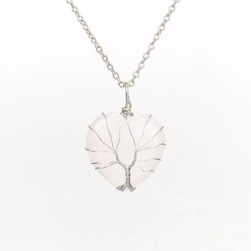 Olivenorma Natural Crystal Heart Necklace - Clear Quartz (or White Quartz) - image 4