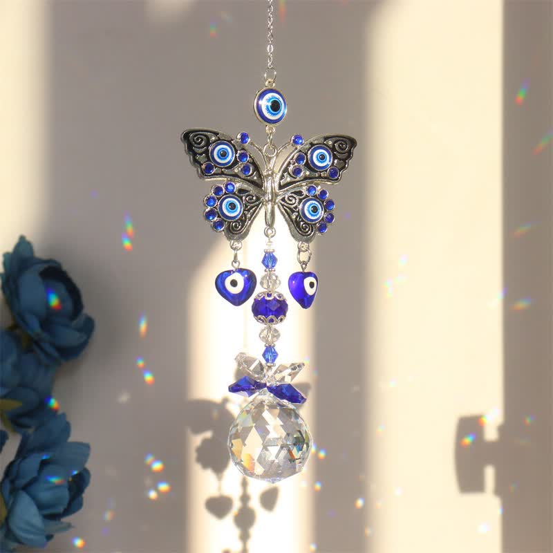 Blue Evil Eye Suncatcher Wind Chime - Butterfly - image 8