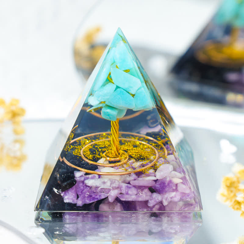 Olivenorma Blue Chalcedony Tree Of Life Orgone Pyramid - 3.93''*3.93''(10cm X 10cm) - YES PLEASE $8 - image 0