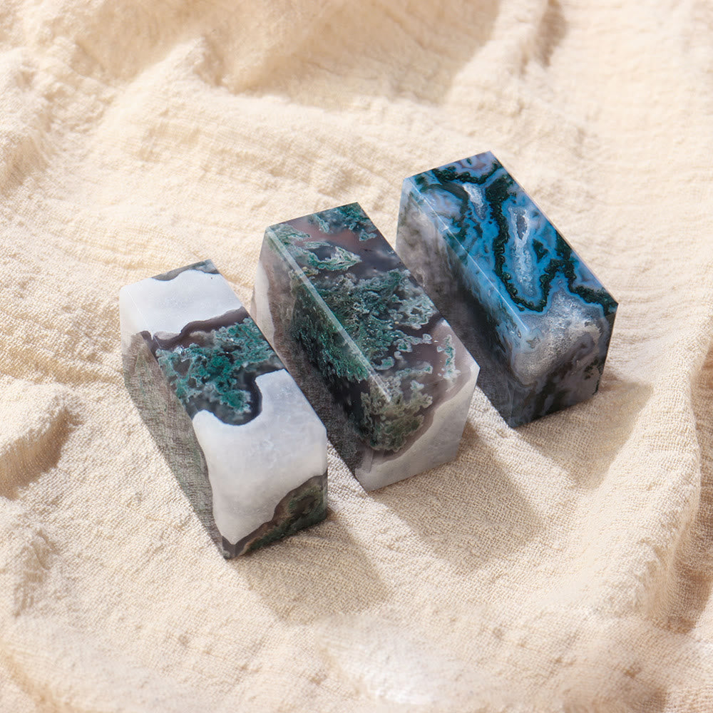 Olivenorma Natural Moss Agate Geometric Cube Gemstone Decoration - image 4