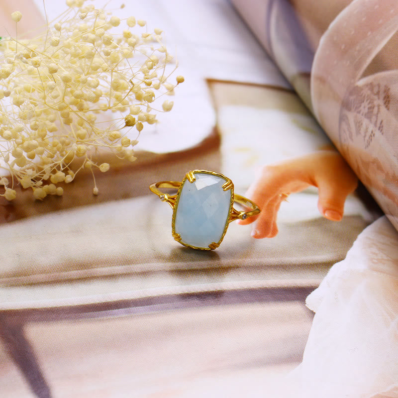 Olivenorma Large Square Aquamarine Black Onyx Vintage Ring - image 1
