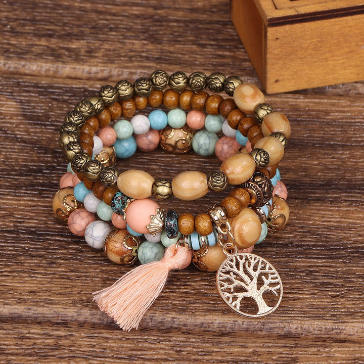 Olivenorma Bohemia Tree Of Life Beaded Bracelet Set (4 Pcs) - Pink Emperor Stone&Picture Jasper - image 13