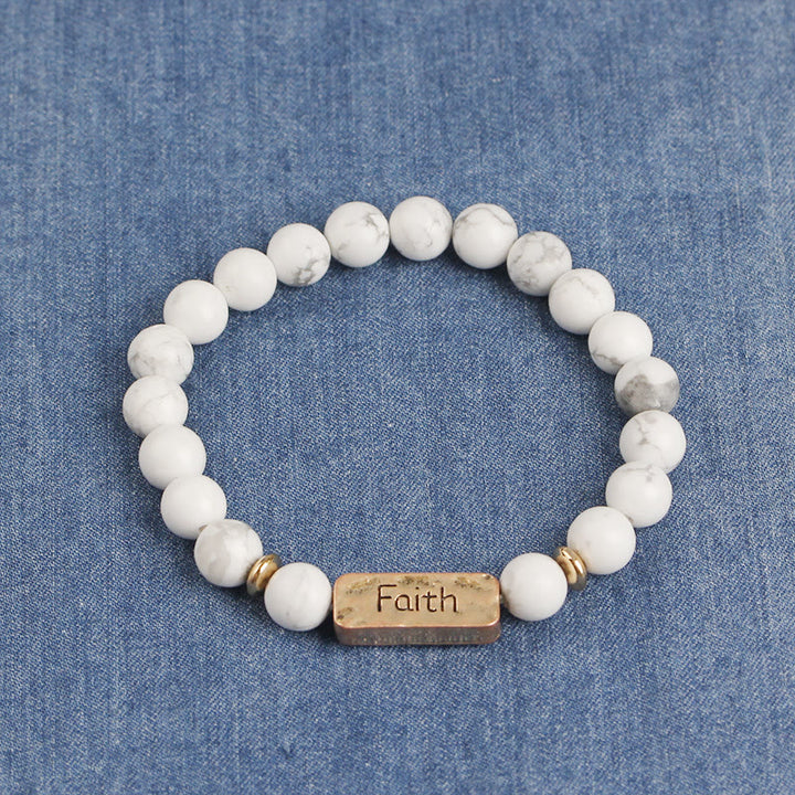 Olivenorma Natural Gemstone Active Faith Engraving Bracelet - White Turquoise&Faith - image 1