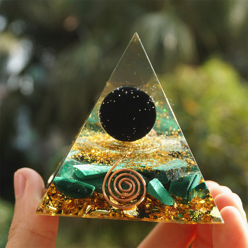 Olivenorma Malachite With Obsidian Sphere Orgone Pyrammid - 3.93''*3.93''(10cm X 10cm) - YES PLEASE $8 - image 0