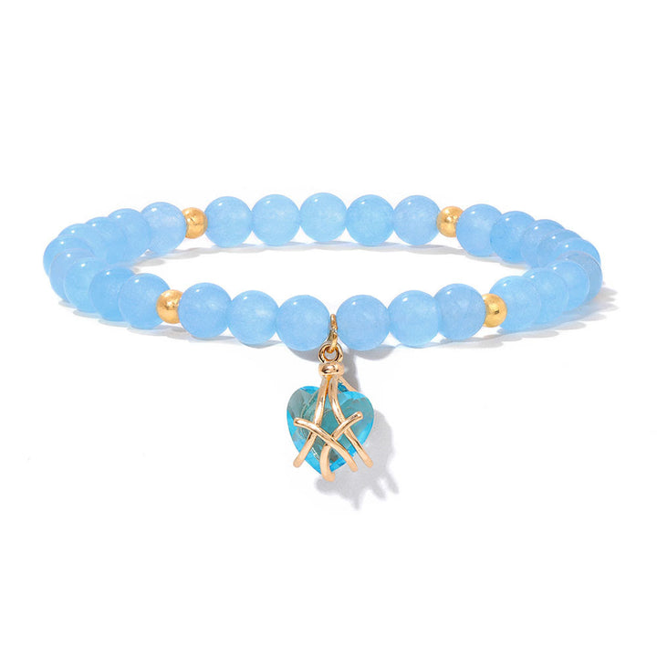 Olivenorma Natural Stone Heart Love Charm Bracelet - Blue Chalcedony - image 8