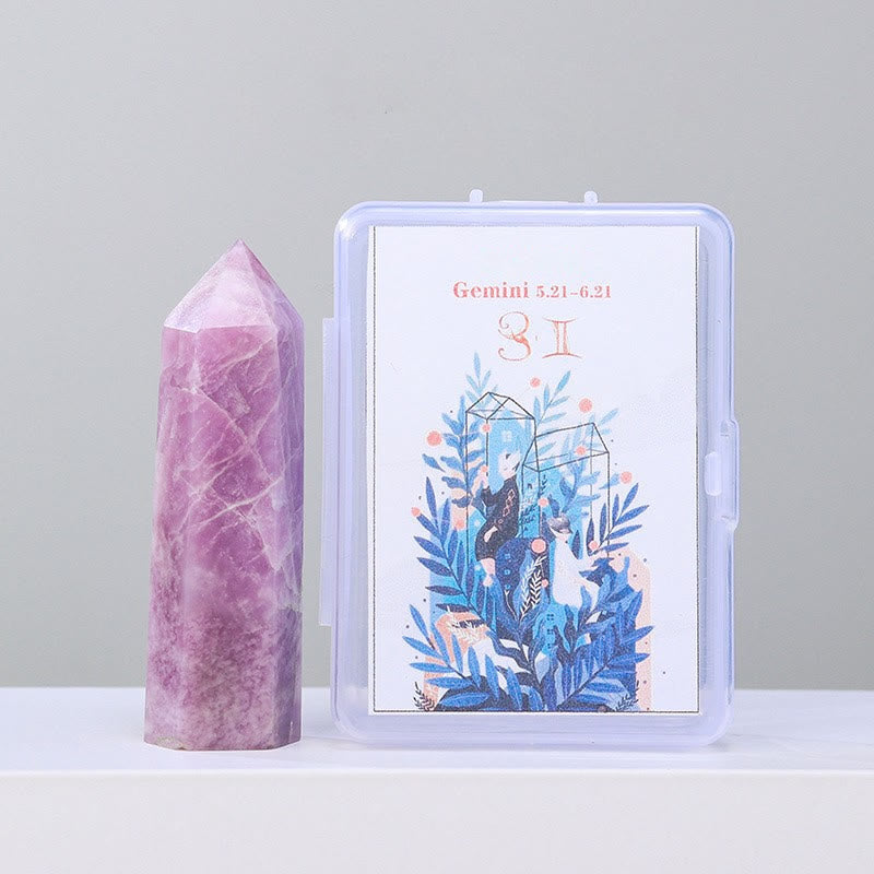 Olivenorma Natural Crystal Wands Pillar Twelve Constellation Set Ornament - Gemini-Lepidolite - image 5