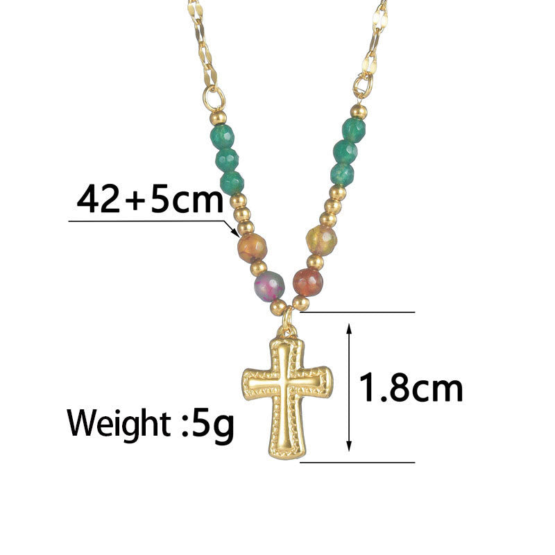 Olivenorma Crystal Beads Stainless Steel Cross Necklace - image 3