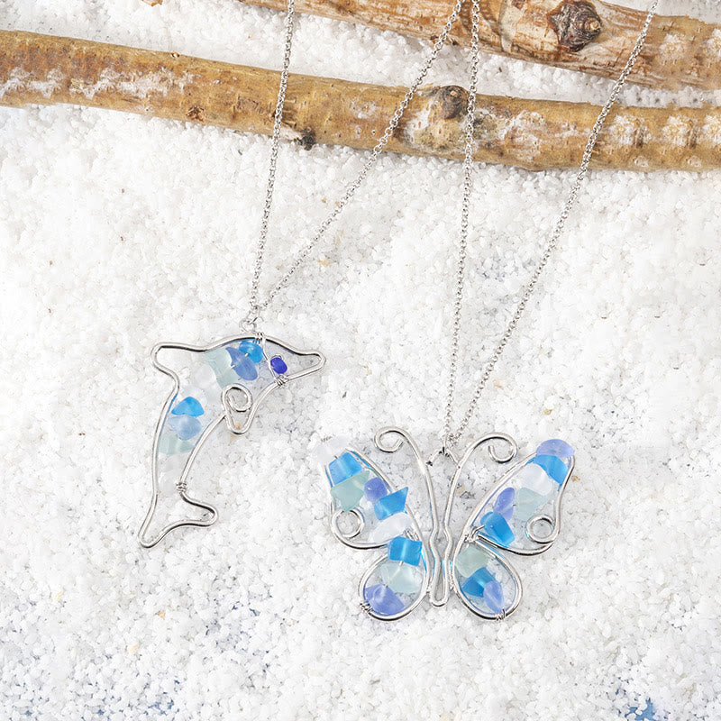 Olivenorma Butterfly & Dolphin Sea Glass Necklace - image 0