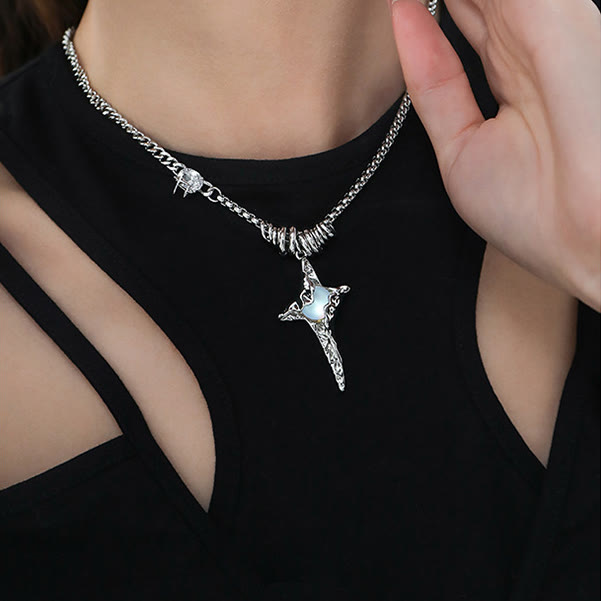 Olivenorma Moonstone Pleated Star Pendant Alloy Necklace - image 3