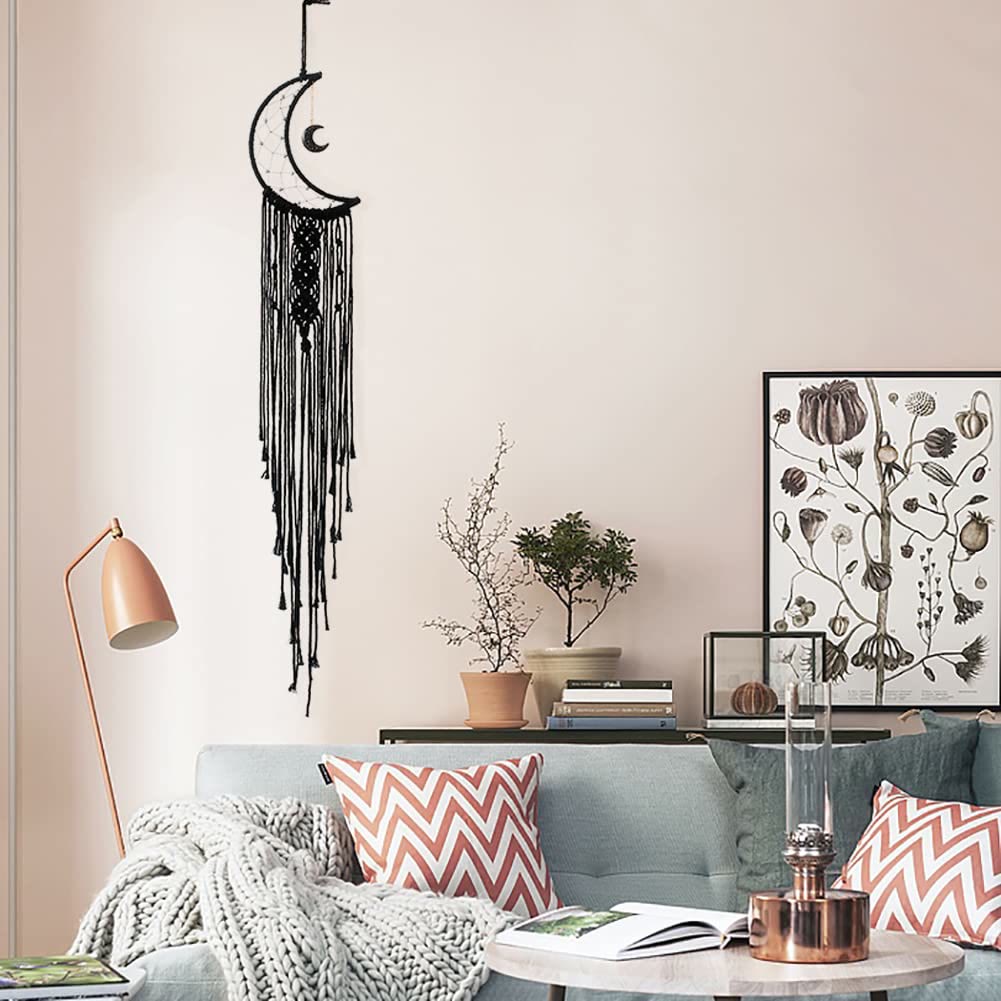 Olivenorma Black Onyx Moon Macrame Tassel Dream Catcher - image 1