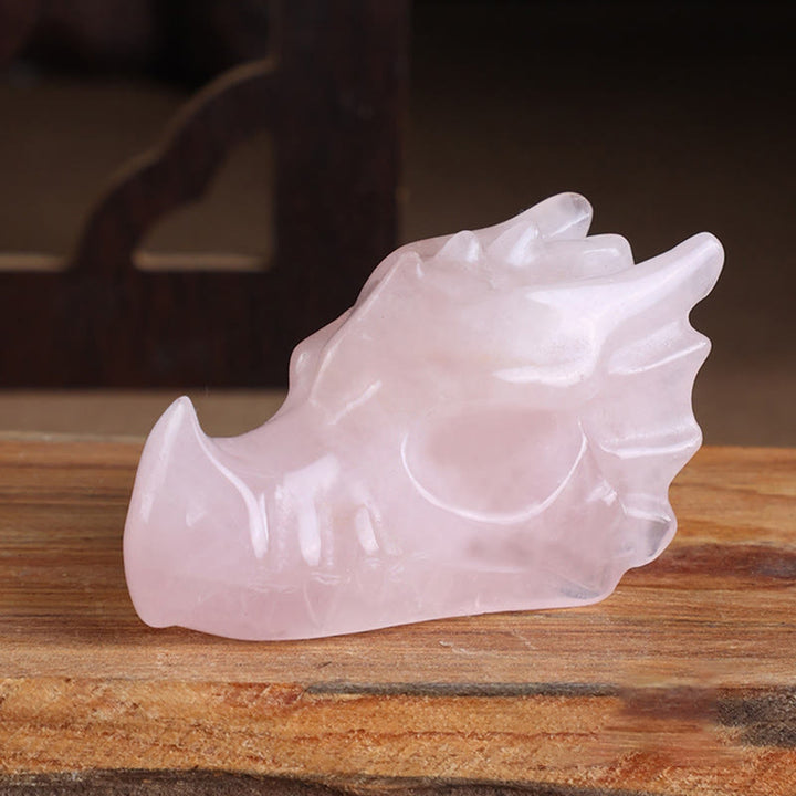 Olivenorma Crystal Stone Carving Dragon Head Gemstone Decoration - Rose Quartz - 8cm - image 9