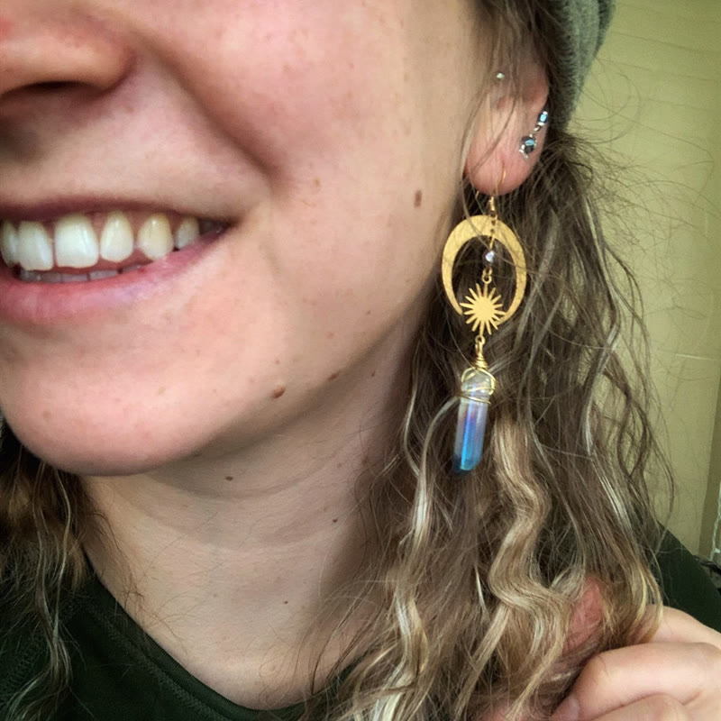 Olivenorma Crescent and Star Irregular Crystal Earrings - image 1