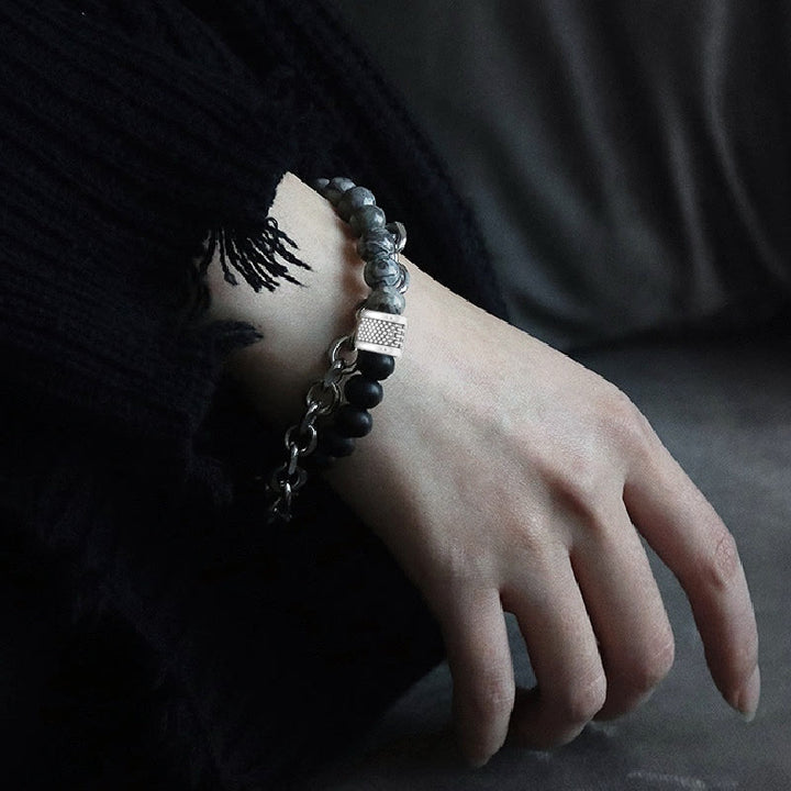 Olivenorma Punk Frosted Stone Combination Geometric Shape Men Bracelet - image 1