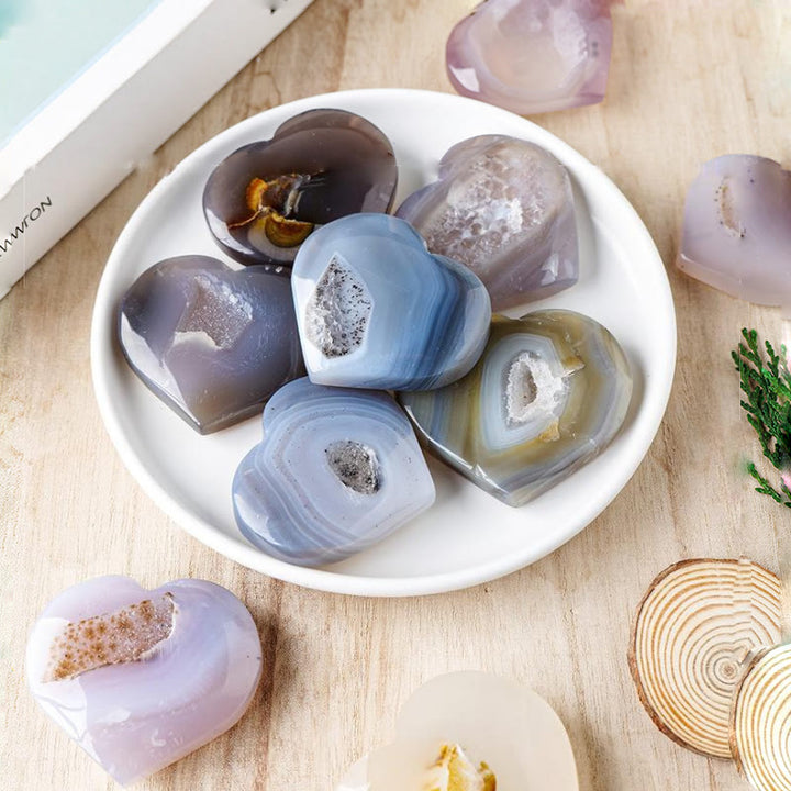 Olivenorma Natural Color Agate Geode Play Stone Crystal Heart - 5-8cm - image 0