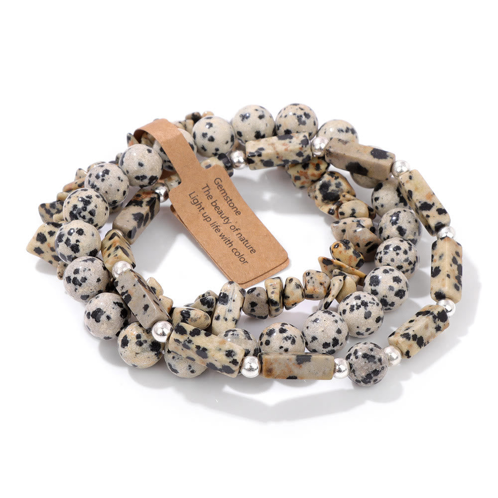 Olivenorma Natural Stone Irregular Three Layer Bracelet Set - Dalmatian Jasper - image 3