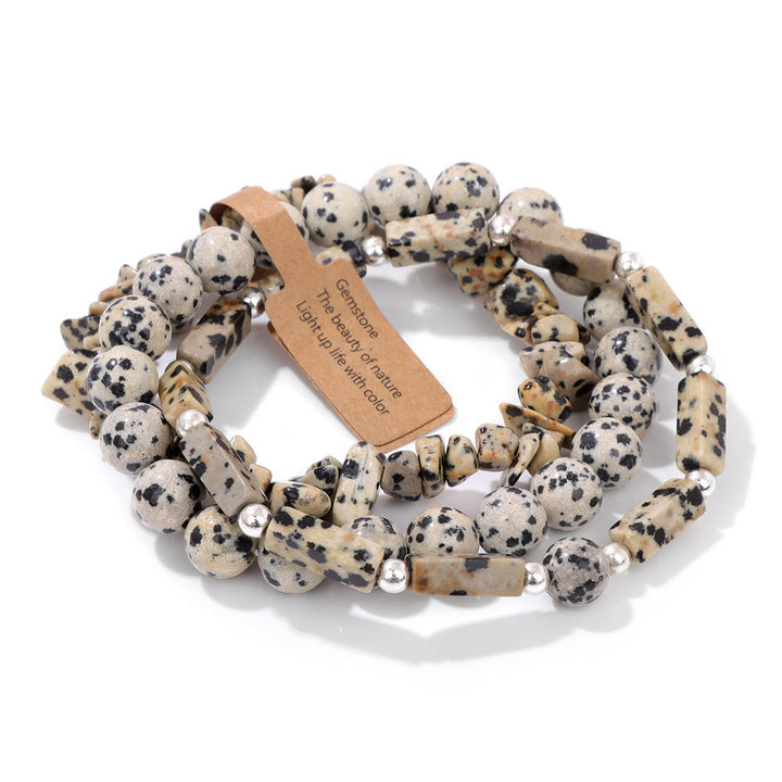 Olivenorma Natural Stone Irregular Three Layer Bracelet Set - Dalmatian Jasper - image 3