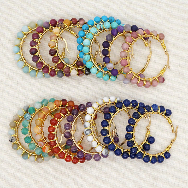Olivenorma Boho Natural Crystal Beads Large Hoop Earrings - image 28