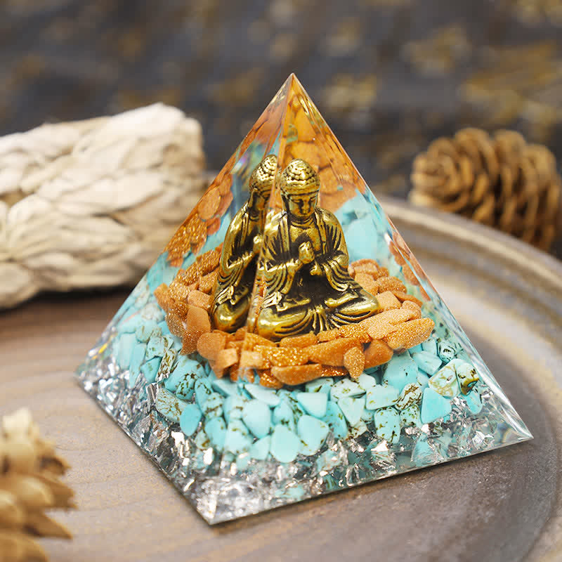 Olivenorma Sandstone With Turquoise Buddha Orgone Pyramid - image 3