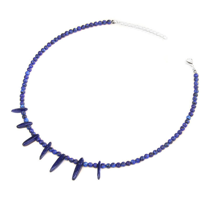 Olivenorma 4mm Bead Natural Tusk Stone Bohemian Necklace - Blue Sodalite - image 8