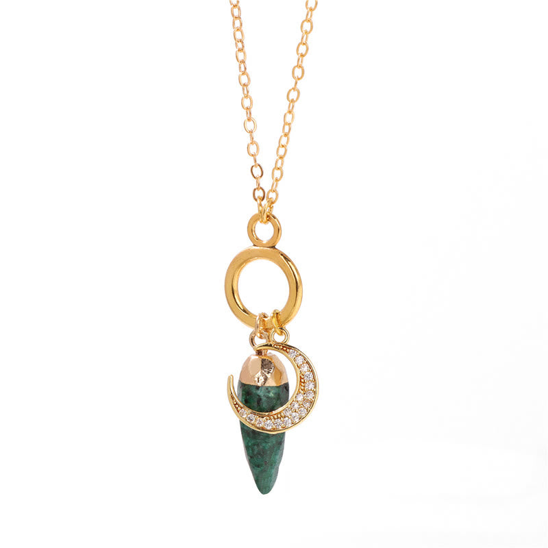 Olivenorma Bullet Crystal Zircon Moon Pendant Necklace - Green Jade - image 16